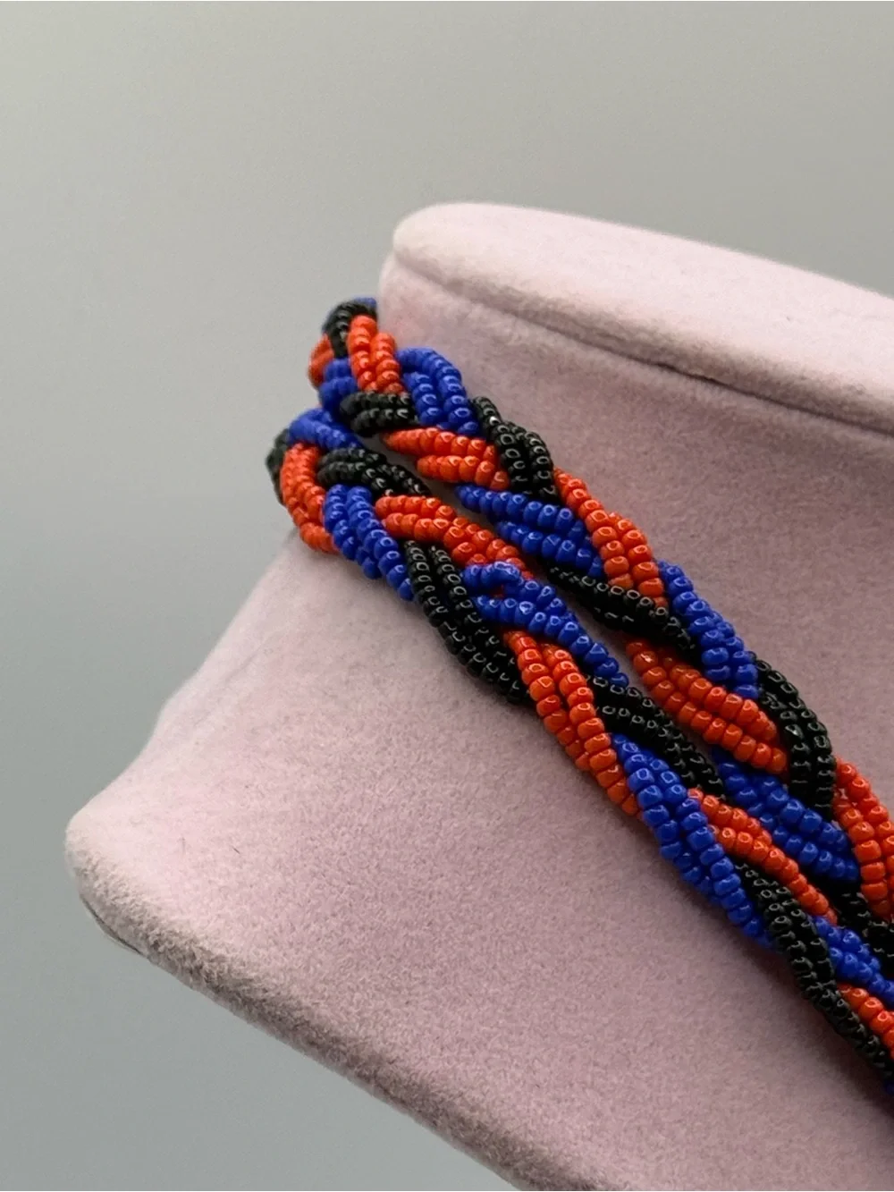 Braided Seed Bead Long Necklace - Blue, Red & Black